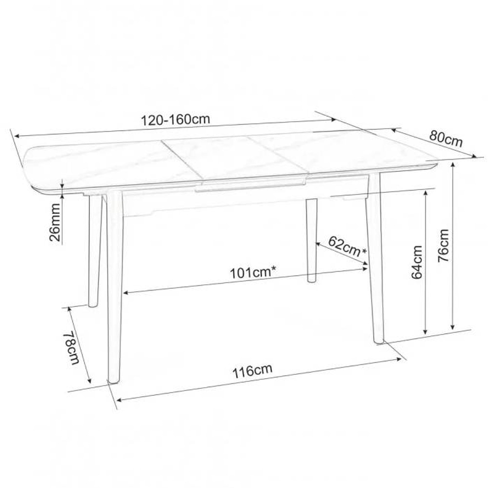 СТОЛ APOLLO 120(160)*80 БЕЛЫЙ МАТ / ЧЕРНЫЙ КАРКАС