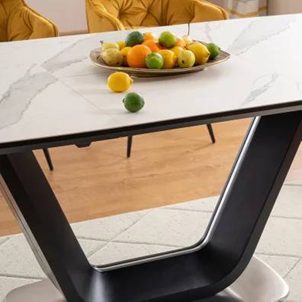 СТОЛ ARMANI CERAMIC БЕЛЫЙ ЭФФЕКТ МРАМОРА / ЧЕРНЫЙ МАТ 160(220)X90