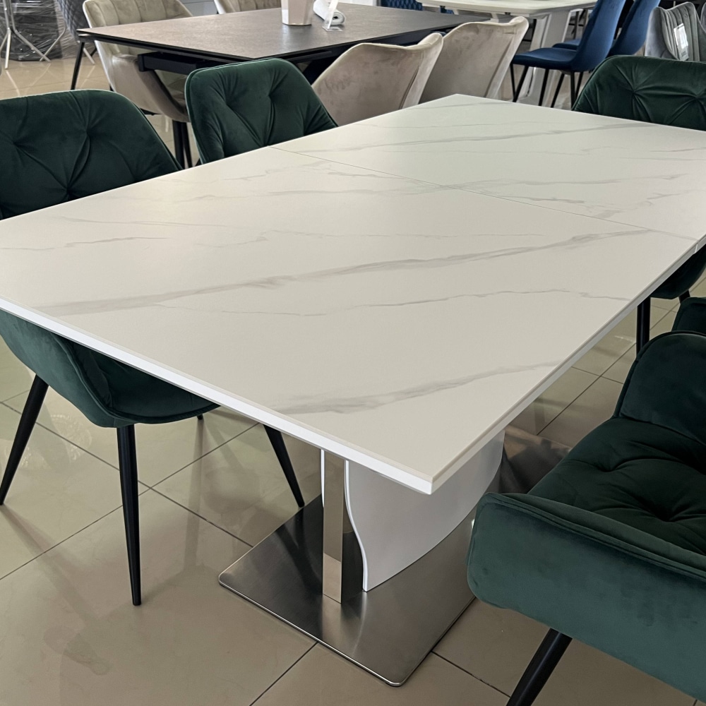 СТОЛ DETROIT CERAMIC 140(180)*80 СТОЛ БЕЛЫЙ ЭФФЕКТ МРАМОРА/БЕЛЫЙ ГЛЯНЕЦ