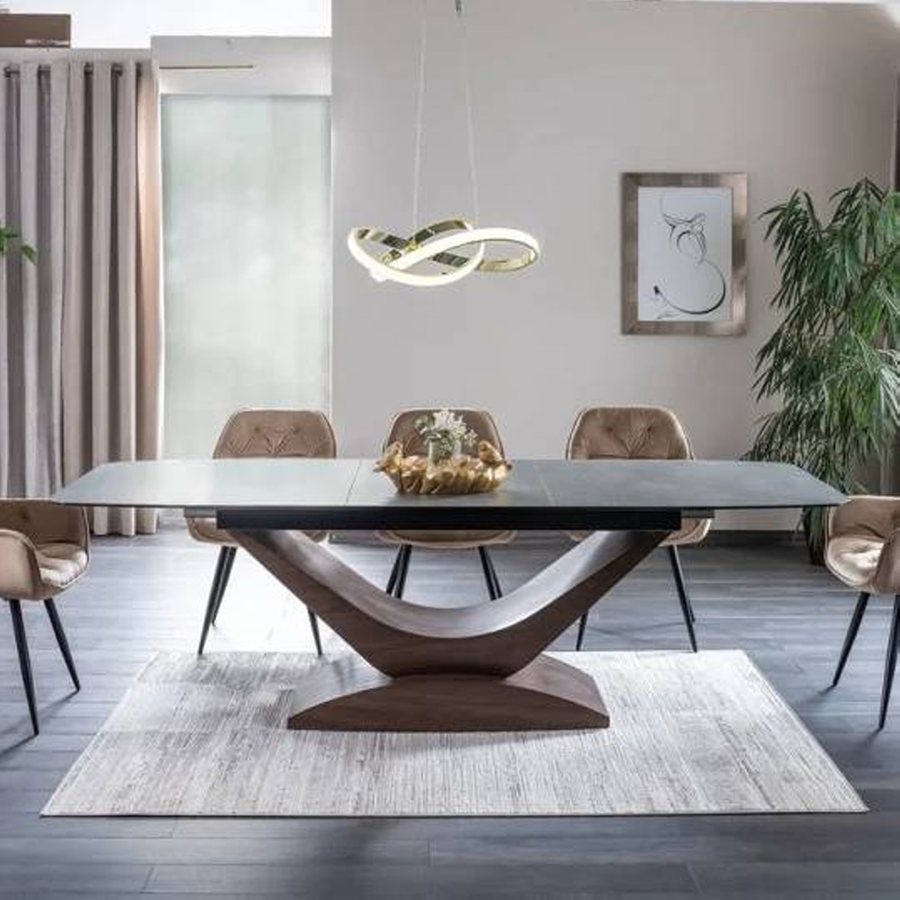 СТОЛ DOLCE CERAMIC СЕРЫЙ МРАМОР / ОРЕХ 180(240)X95