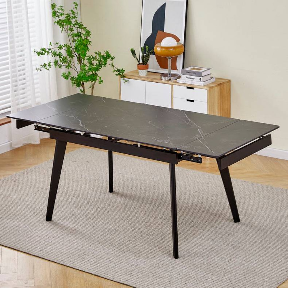СТОЛ OSLO CERAMIC 120(180)*80 БЕЛЫЙ ГЛЯНЕЦ / ЧЕРНЫЙ КАРКАС