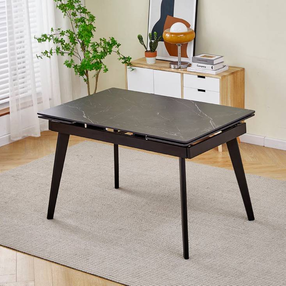 СТОЛ OSLO CERAMIC 120(180)*80 БЕЛЫЙ ГЛЯНЕЦ / ЧЕРНЫЙ КАРКАС