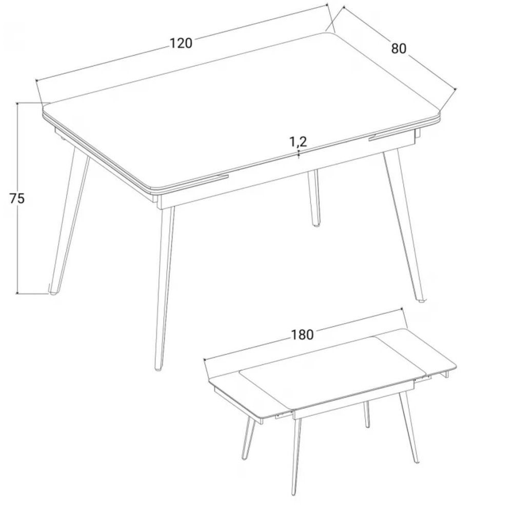 СТОЛ OSLO CERAMIC 120(180)*80 БЕЛЫЙ ГЛЯНЕЦ / ЧЕРНЫЙ КАРКАС