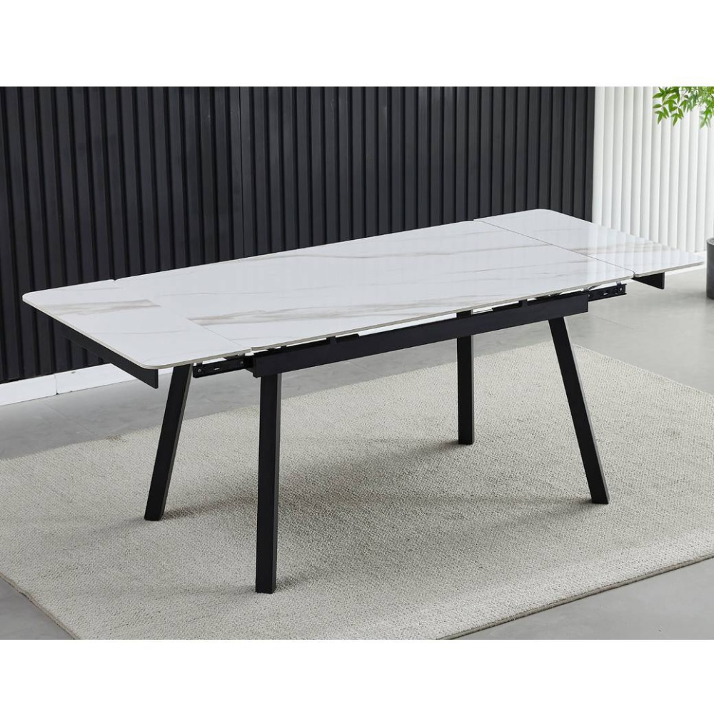 СТОЛ MADRID CERAMIC 120(180)*85 БЕЛЫЙ ГЛЯНЕЦ/ЧЕРНЫЙ КАРКАС
